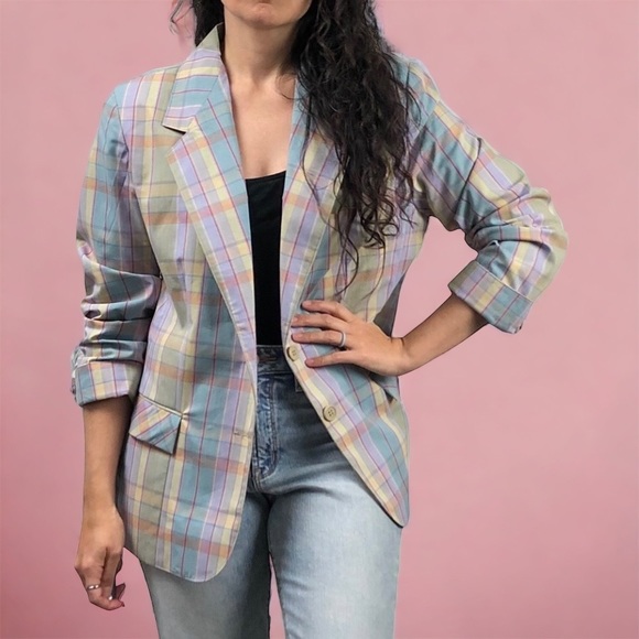 Vintage Donnkenny pastel plaid fully lined blazer - Picture 3 of 8